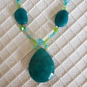 Large Blue Stone and Beaded Necklace
